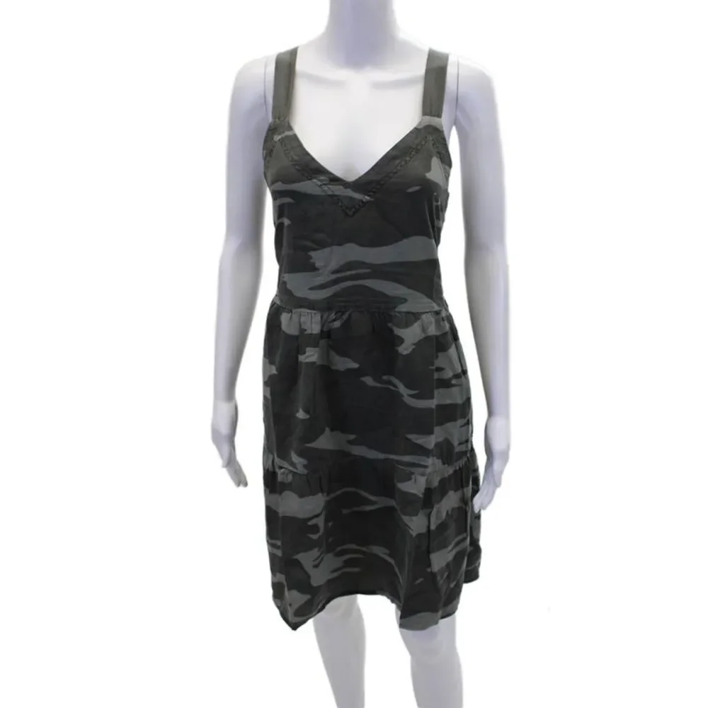 Splendid Womens Sleeveless V-Neck Camouflage Casual Tiered Dress Gray Size S